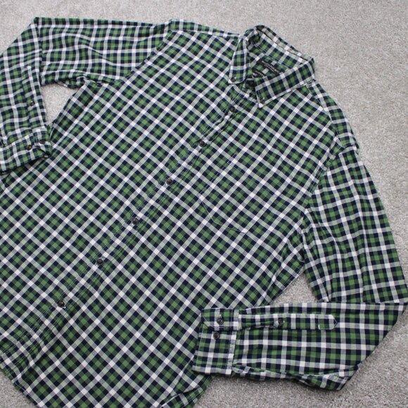 Banana Republic Luxe Flannel Shirt Mens Large Green/Black Camden Fit Cotton L/S - Picture 4 of 14